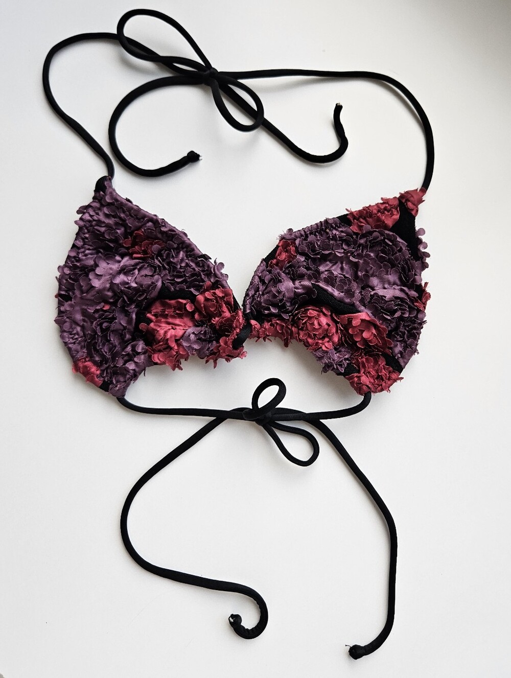 Ola Feroz Floral Applique In Rasberry And Purple Bikini Top